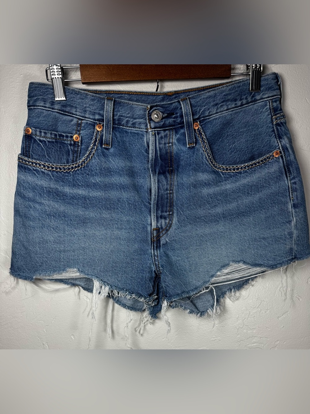 Levi's 501 Original Premium Embroidered Braided Yoke Denim Cutoff Shorts Size 30